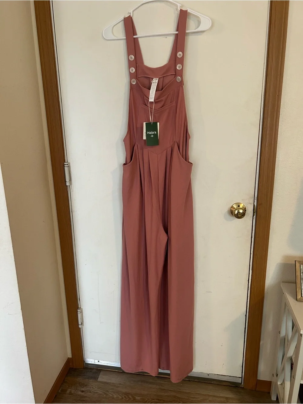 NWT Halara Large Waffle Casual Overalls Stretchy Rose Tan